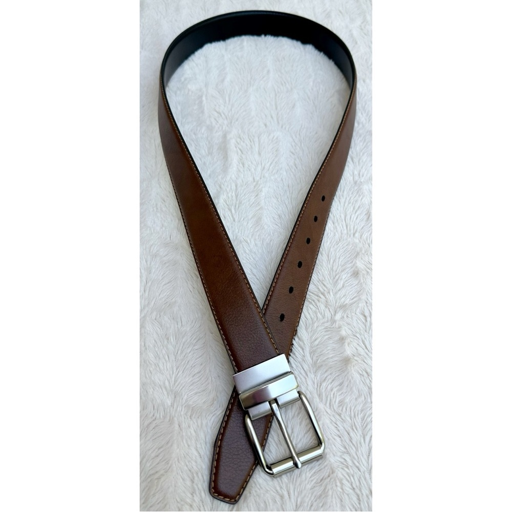 Men’s Reversible Black and Brown Vegan Leather Belt with Silver Buckle